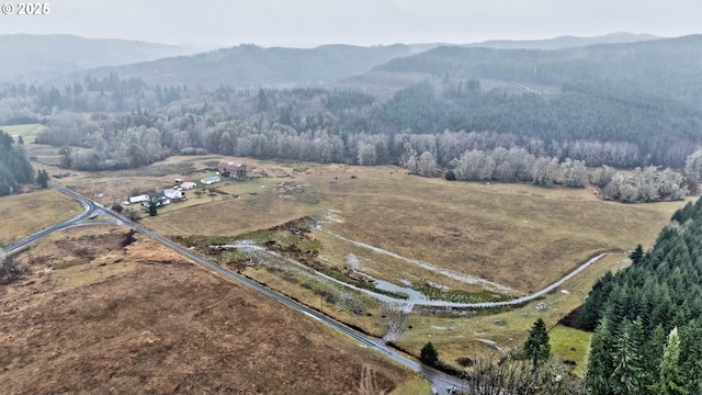 bird's eye view featuring a rural view and a mountain view