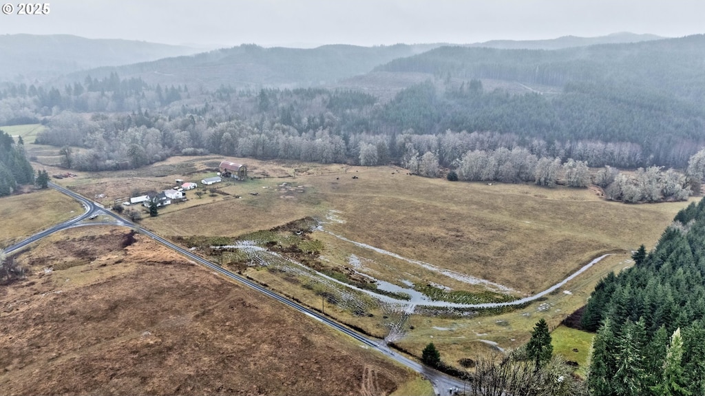 bird's eye view featuring a rural view and a mountain view