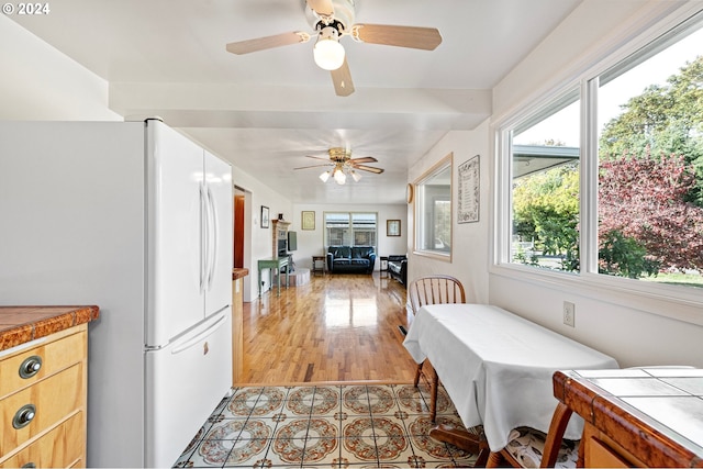 interior space featuring light hardwood / wood-style flooring and ceiling fan