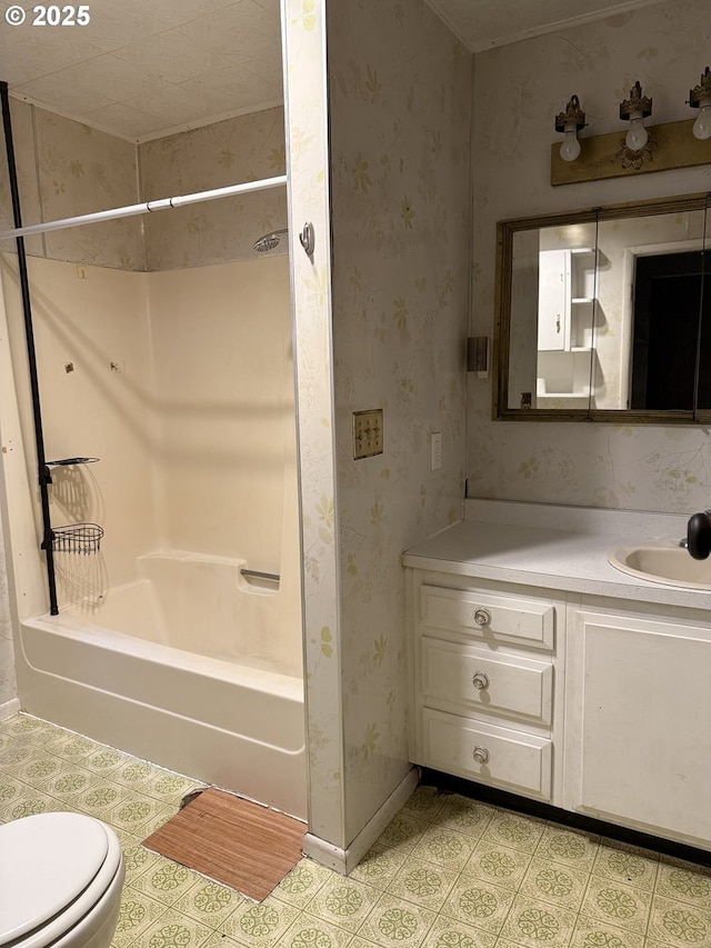 full bathroom featuring vanity, toilet, and tub / shower combination