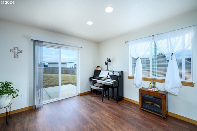 misc room with dark wood-type flooring