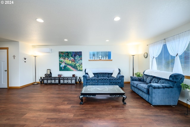 living room with dark hardwood / wood-style floors