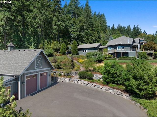 exterior space with a garage