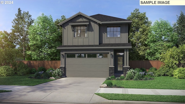 craftsman house featuring a front lawn and a garage