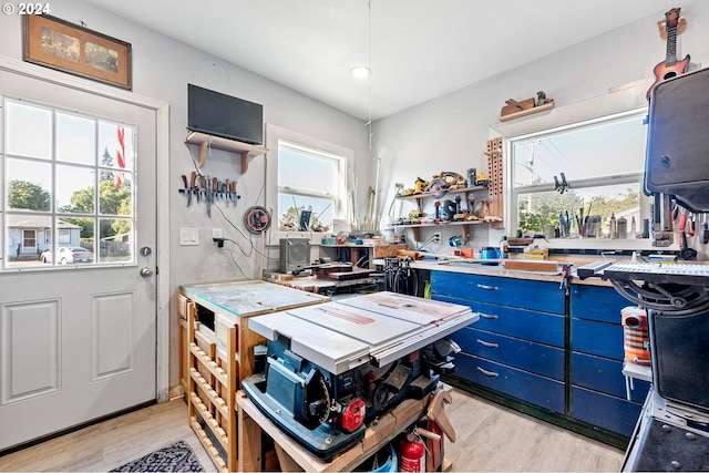 kitchen featuring a wealth of natural light and light hardwood / wood-style flooring