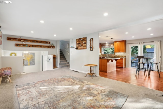 living room with light carpet