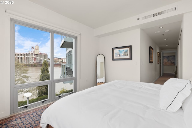 bedroom with a water view