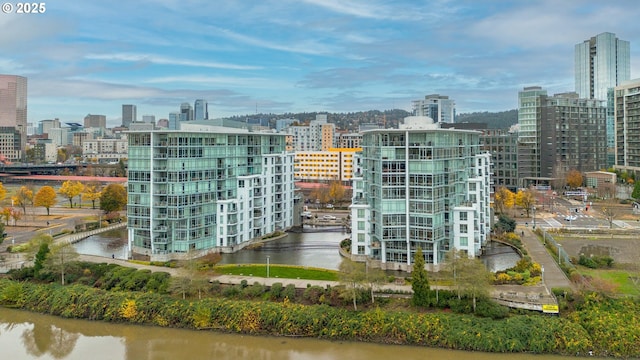 property's view of city featuring a water view