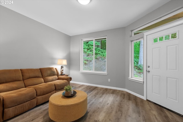 living room with wood finished floors and baseboards