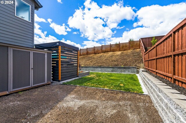 view of yard with a shed