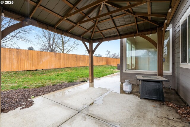 view of yard with a fenced backyard and a patio