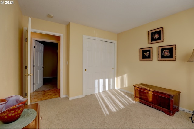 interior space featuring light colored carpet