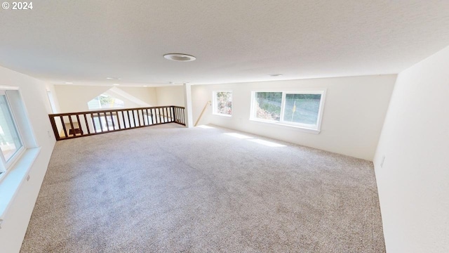 bonus room featuring a textured ceiling and carpet