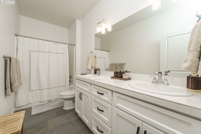 full bathroom featuring vanity, toilet, and shower / bath combo with shower curtain