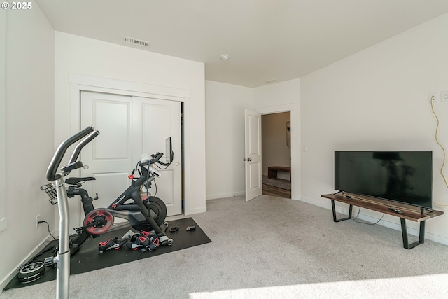 workout area with carpet flooring