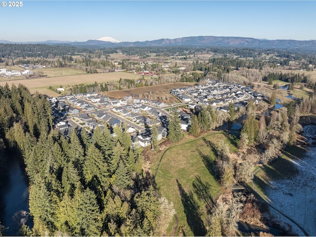 drone / aerial view with a mountain view