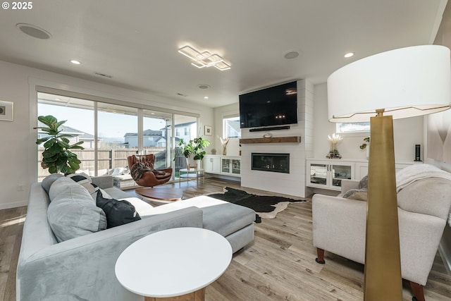 living room featuring hardwood / wood-style floors and a fireplace