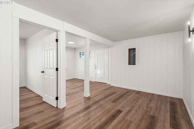 basement featuring wood-type flooring