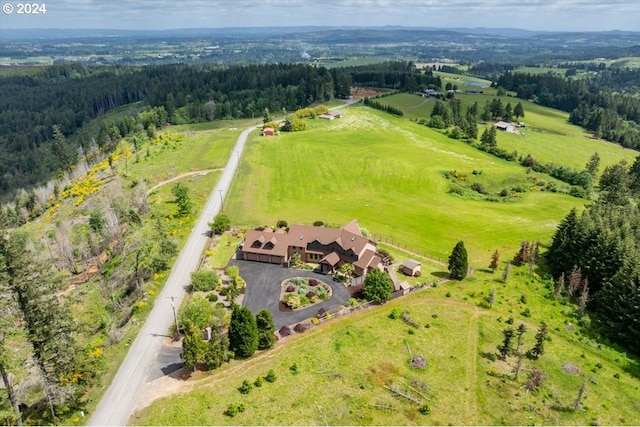 birds eye view of property featuring a rural view