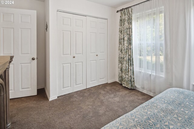 carpeted bedroom with a closet