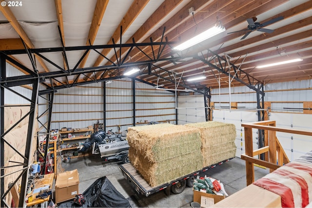 garage with ceiling fan