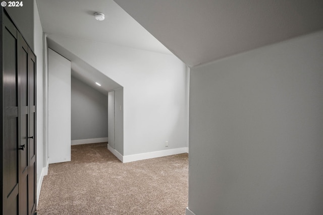 additional living space featuring carpet flooring, baseboards, and vaulted ceiling