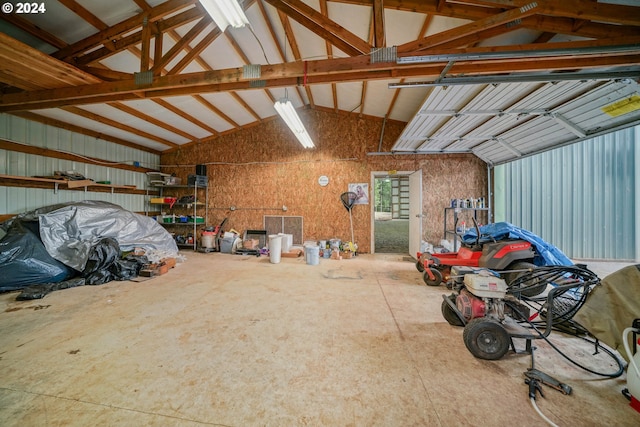 garage with metal wall