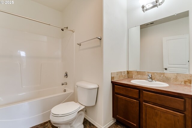 full bathroom with toilet, vanity, and bathtub / shower combination