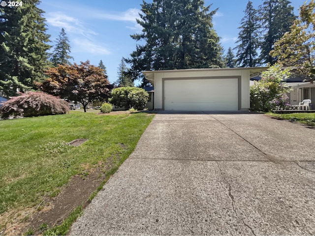 garage with a lawn