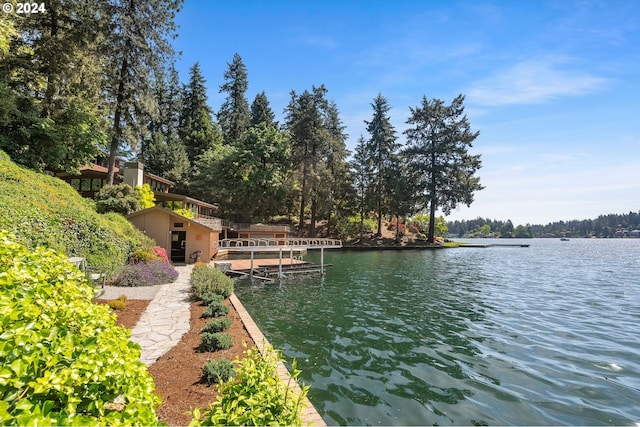 view of dock featuring a water view