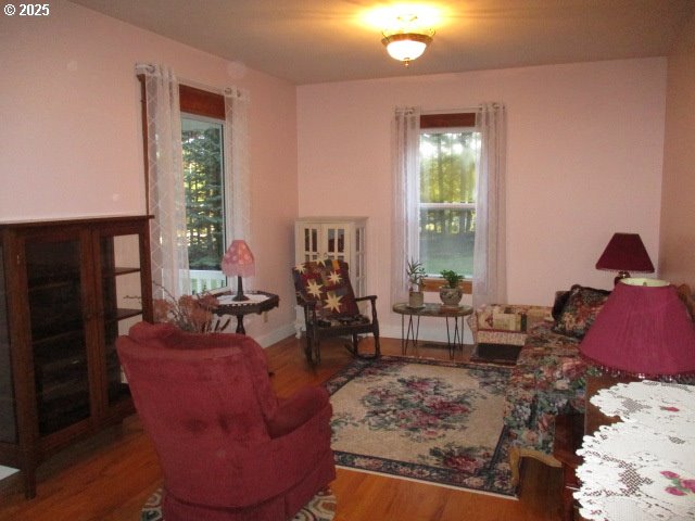 sitting room with hardwood / wood-style flooring