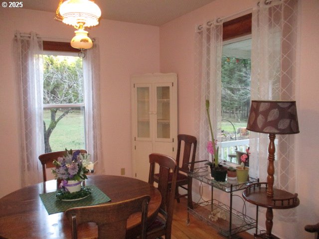 dining area with hardwood / wood-style floors