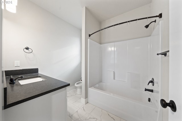 full bathroom featuring shower / bathing tub combination, vanity, and toilet