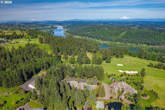 27050 SW Petes Mountain Rd, West Linn, OR 97068 - bird's eye view of a water and mountain view, a forest, and a golf club