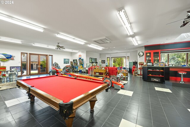 27050 SW Petes Mountain Rd, West Linn, OR 97068 - rec room with a ceiling fan, tile patterned floors, and billiards table