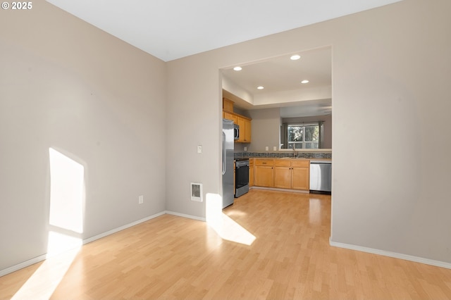 kitchen featuring light hardwood / wood-style floors, sink, and stainless steel appliances