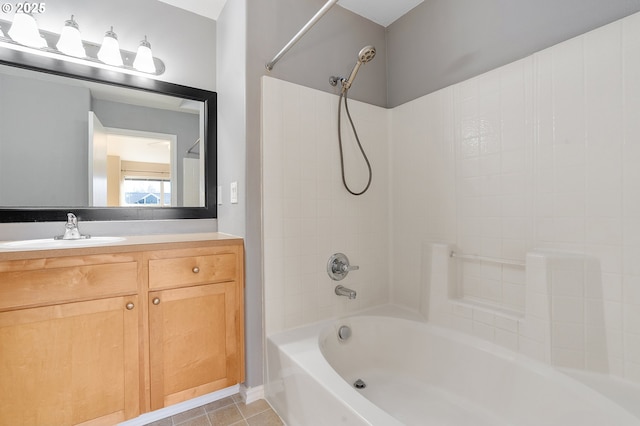 bathroom with tile patterned floors, shower / tub combination, and vanity