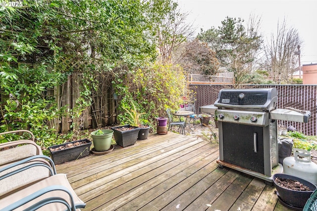 wooden deck with grilling area