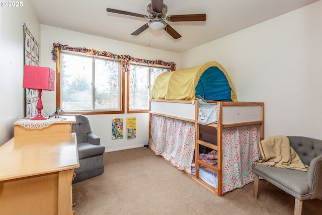 bedroom with carpet floors and ceiling fan