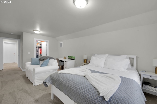 carpeted bedroom featuring a spacious closet and a closet