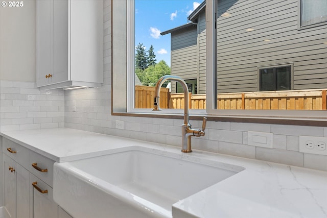 1218 9th St Lot 3, West Linn, OR 97068 - kitchen with a sink, tasteful backsplash, white cabinets, and light stone counters