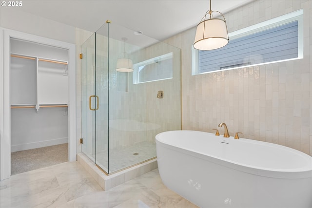 1218 9th St Lot 3, West Linn, OR 97068 - full bath featuring a soaking tub, a shower stall, a spacious closet, marble finish floors, and baseboards