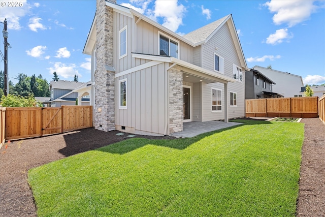 1218 9th St Lot 3, West Linn, OR 97068 - rear view of property featuring board and batten siding, a patio, and stone siding