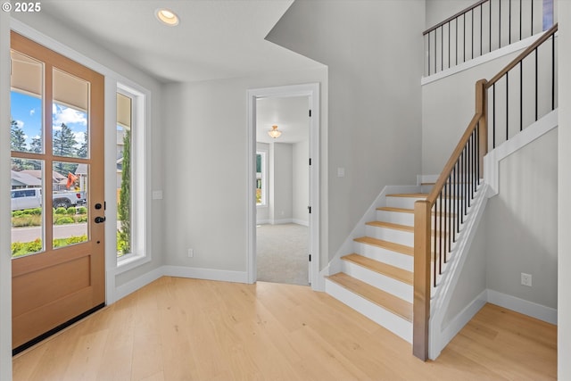 1218 9th St Lot 3, West Linn, OR 97068 - foyer with stairway, wood finished floors, baseboards, and recessed lighting