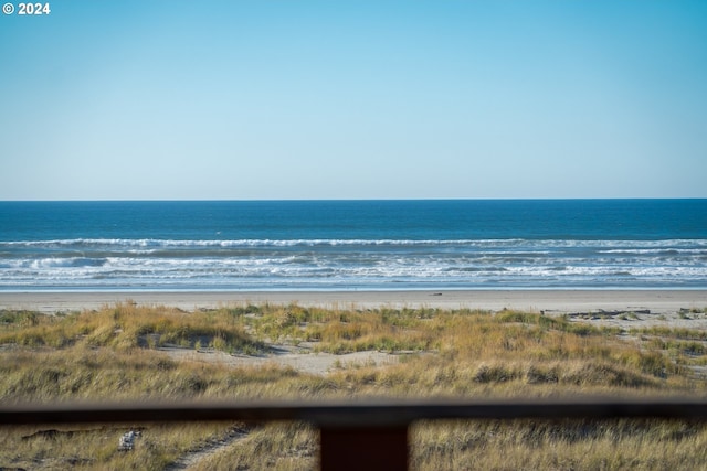 view of water feature with a beach view