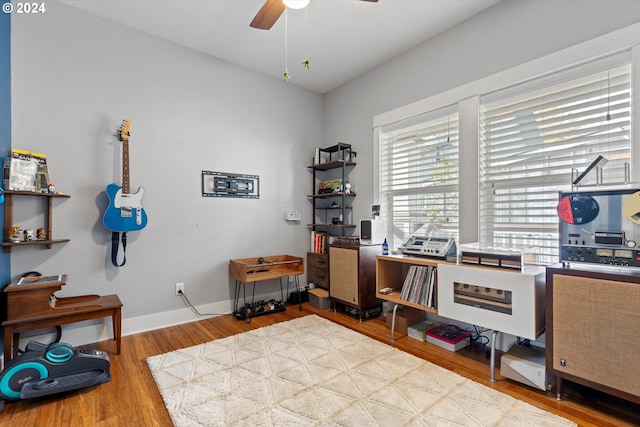 office area featuring hardwood / wood-style flooring and ceiling fan