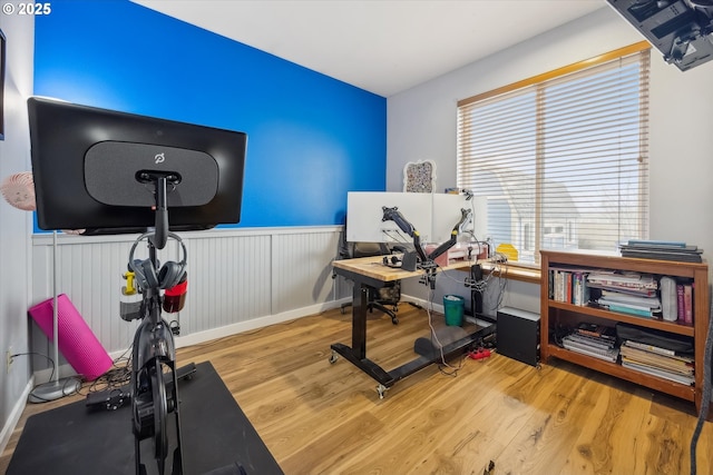 workout area featuring wood-type flooring