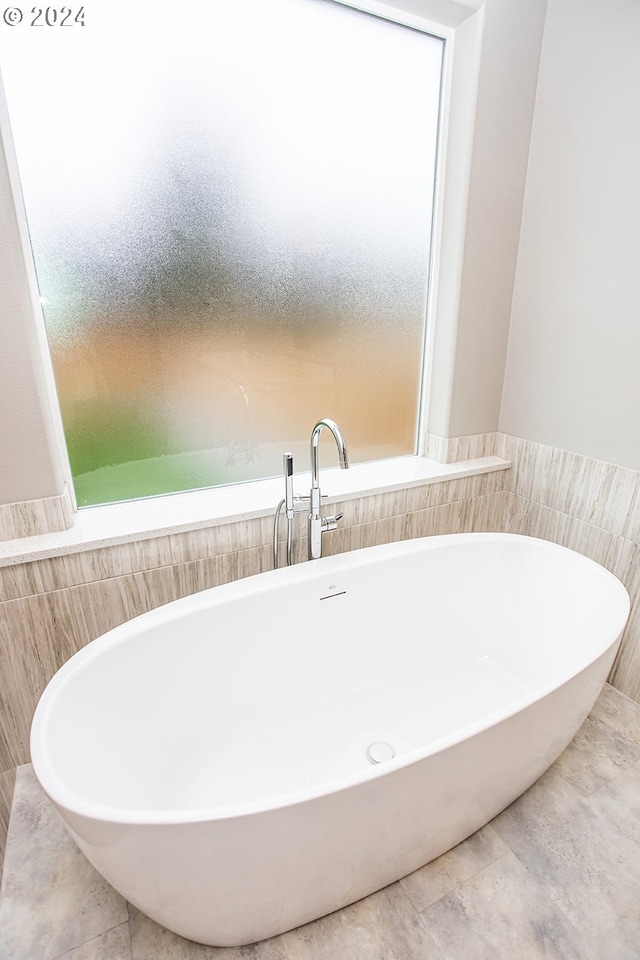 bathroom with a freestanding tub