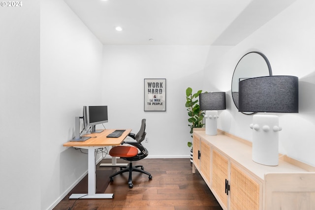 office space featuring dark hardwood / wood-style floors