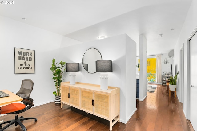 office area with dark hardwood / wood-style flooring